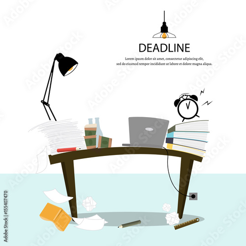 Cluttered desk. Real life work space.Vector/Illustration