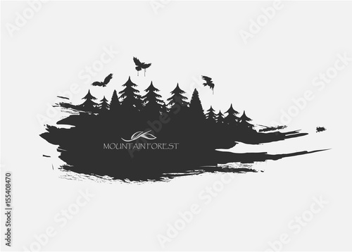 black spot watercolors. Flying birds from forest