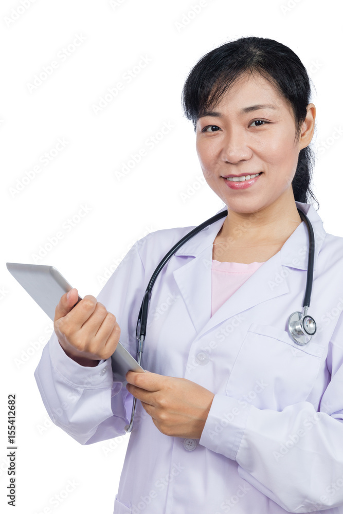 Asian female doctor holding a tablet Asian female doctor holding a tablet
