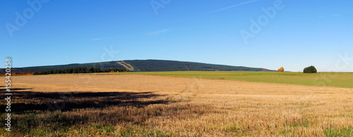Idarwald mit Stoppelfeld davor in der N  he von Sulzbach im Hunsr  ck Panorama  