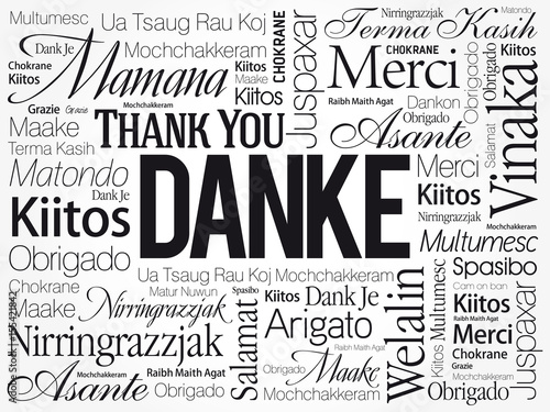 Danke (Thank You in German) Word Cloud background, all languages, multilingual for education or thanksgiving day