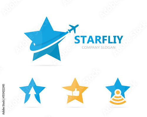 Vector of star and airplane logo combination. Unique leader and travel logotype design template.