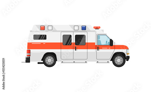 Ambulance car isolated vector illustration on white background. Service auto vehicle, city emergency transport, urban roadside assistance car.