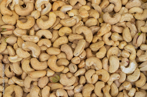 Cashews rich in heart friendly fatty acids. Healthy food. Cashew nuts as food background. Top view. Close-up