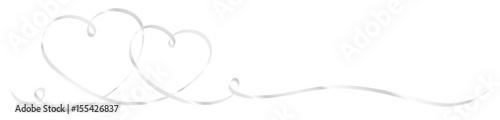 2 Connected Silver Calligraphy Hearts Ribbon Banner