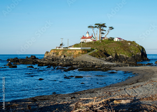Battery Point Lighthouse in Crescent City, California, USA, during a low tide, in the early morning photo