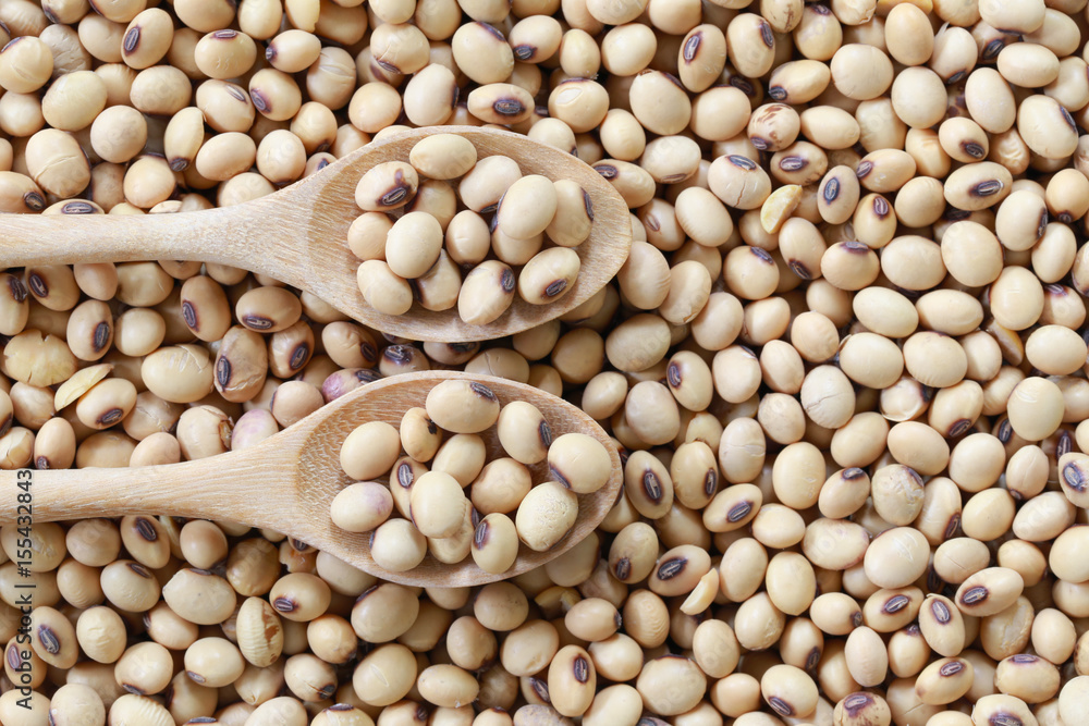 Fototapeta premium fresh soybean in wooden spoon.
