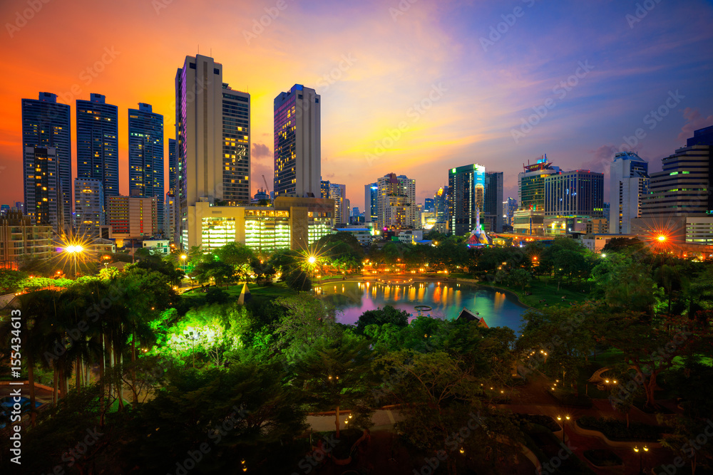 Benchasiri Park at twilight, Bangkok Thailand