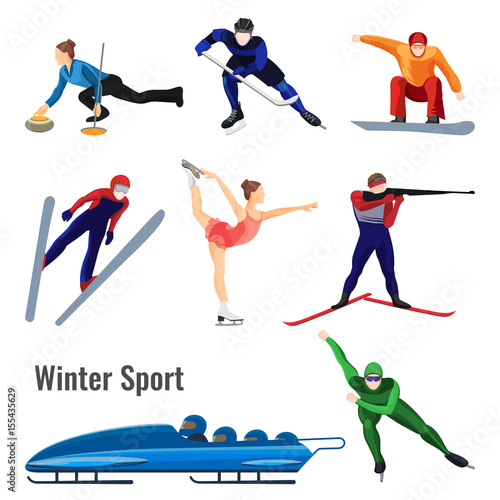 Set of winter sport activities vector illustration isolated on white