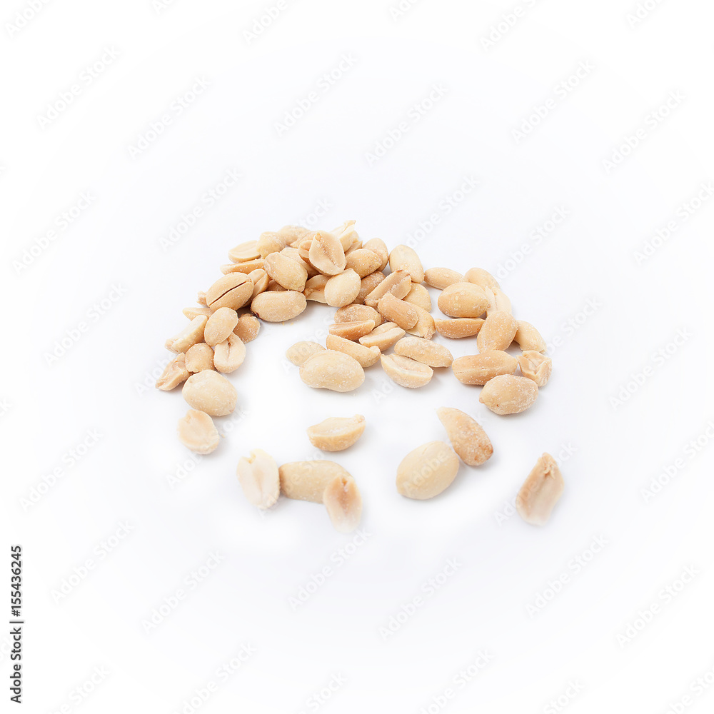 Fried salted peanuts on white background. snack Fried salted peanuts on white background. snack