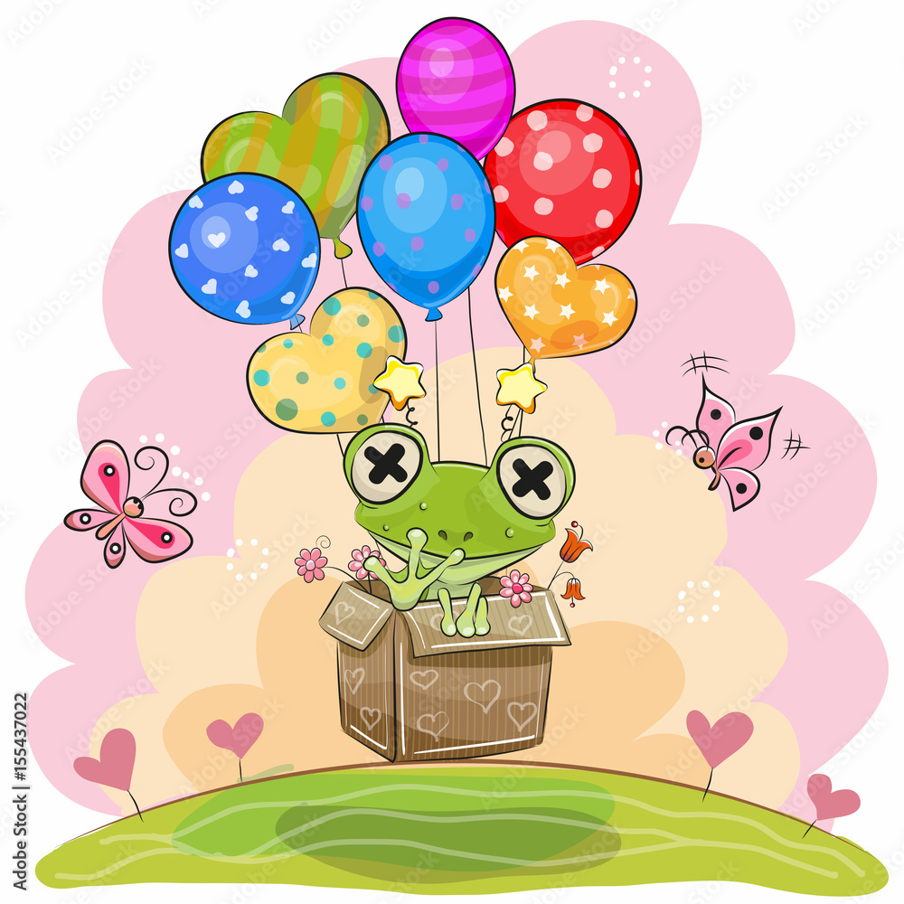 Obraz premium Cute Frog with balloons