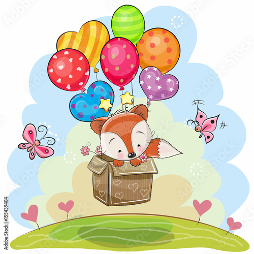 Cute Cartoon Fox with balloons