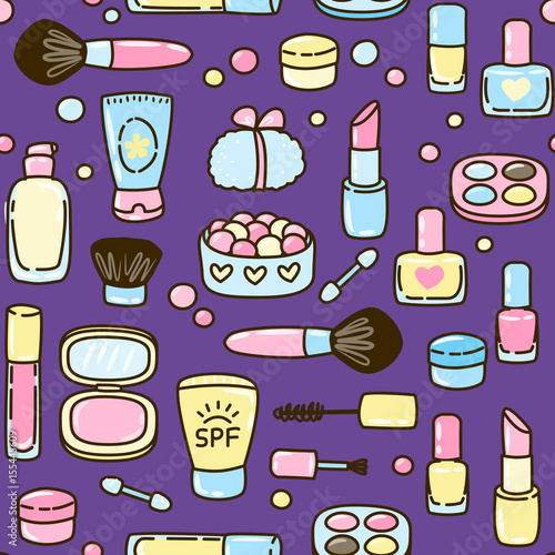 Seamless pattern with cute makeup set