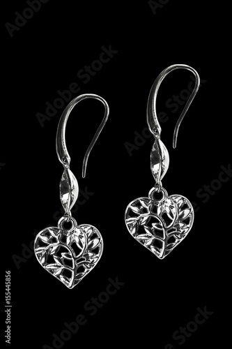 Heart shaped earrings isolated