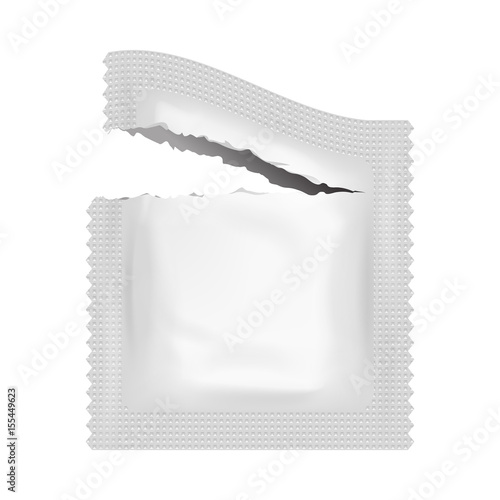Torn Realistic Condom Food Medicine Flow Pack Isolated Icon Design Template Vector Illustration