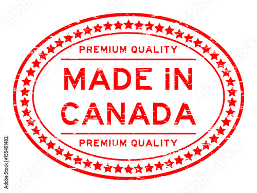 Grunge red premium quality made in Canada oval rubber seal stamp on white background