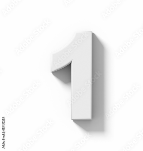 number 1 3D white isolated on white with shadow - orthogonal projection