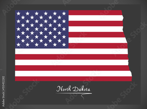 North Dakota map with American national flag illustration