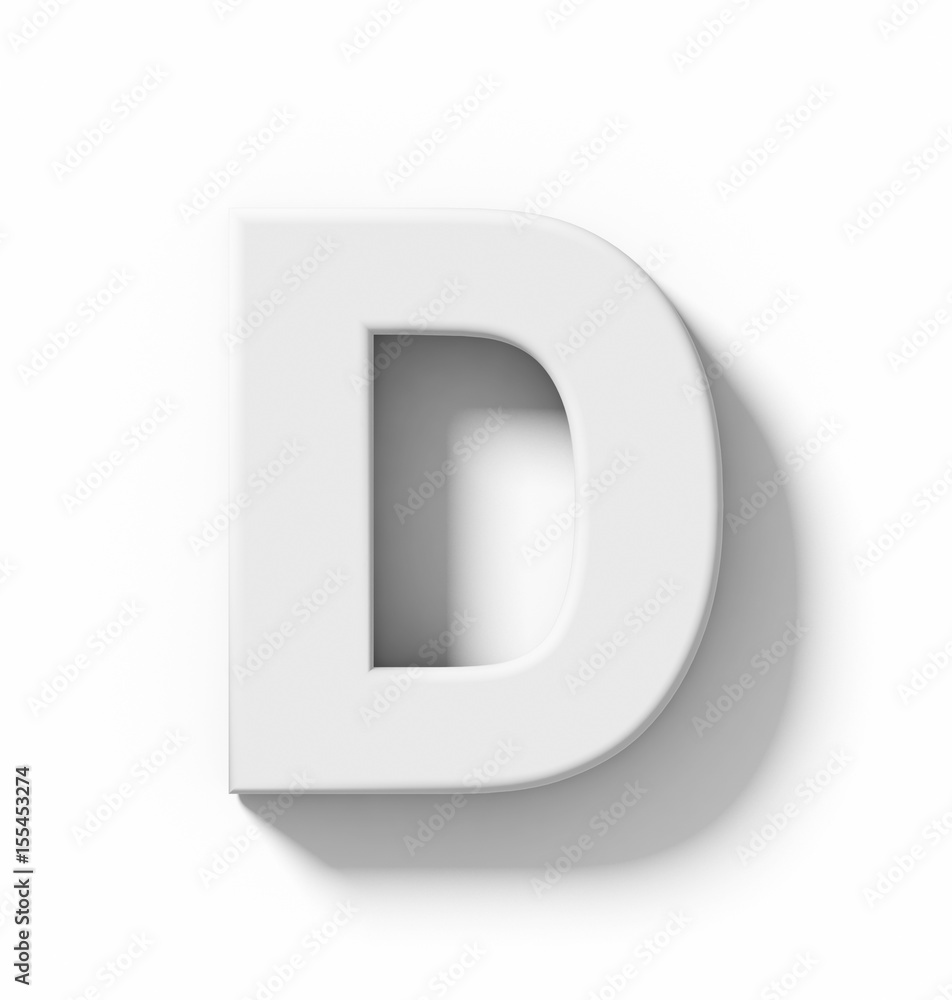 letter D 3D white isolated on white with shadow - orthogonal projection letter D 3D white isolated on white with shadow - orthogonal projection