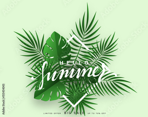 Hello Summer banner tropical background