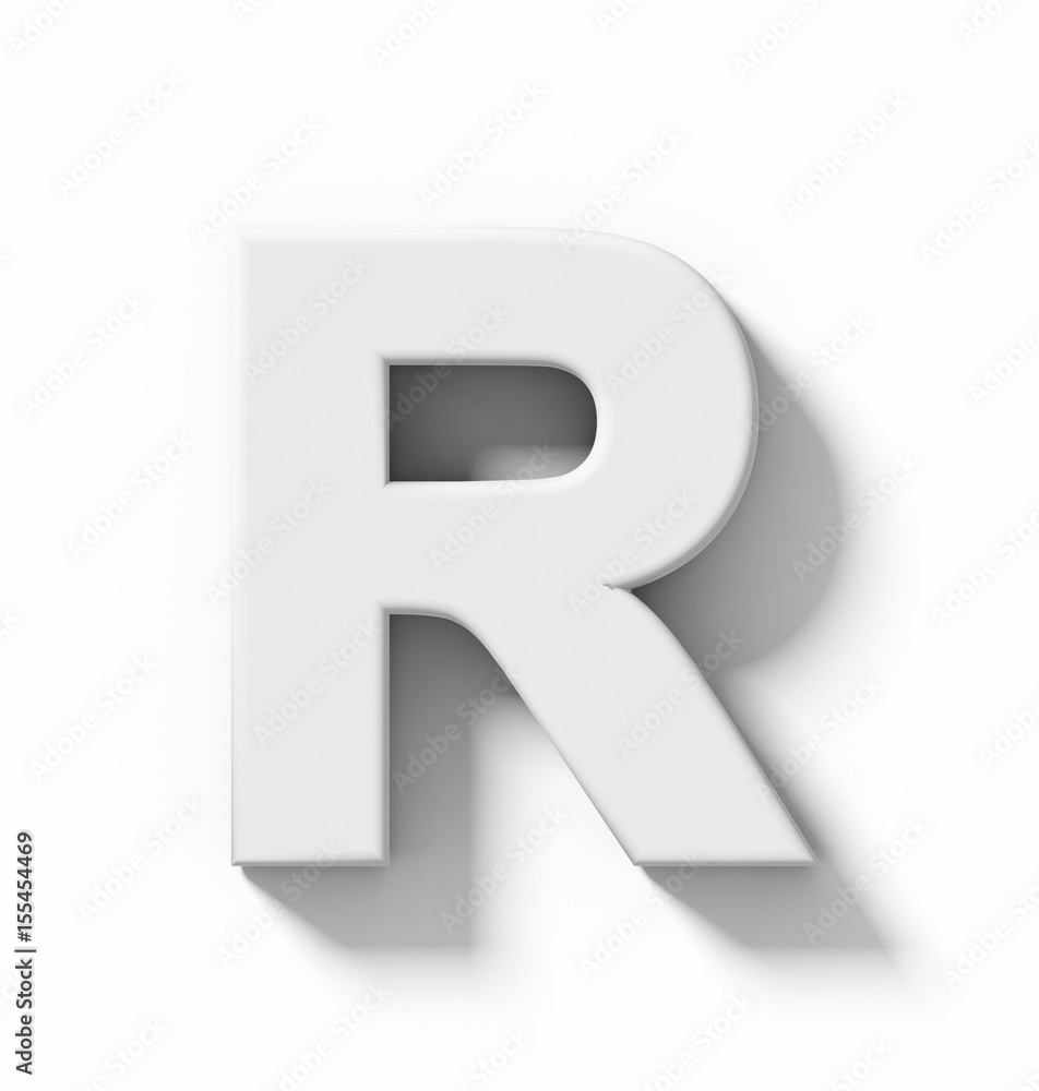 letter R 3D white isolated on white with shadow - orthogonal projection letter R 3D white isolated on white with shadow - orthogonal projection