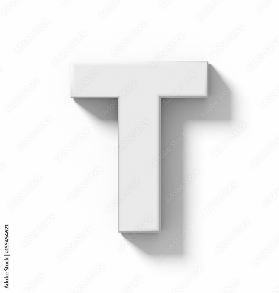 letter T 3D white isolated on white with shadow - orthogonal projection