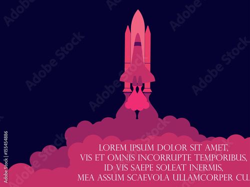Space shuttle flat style. Launching the satellite. Take-off spaceship. Vector illustration