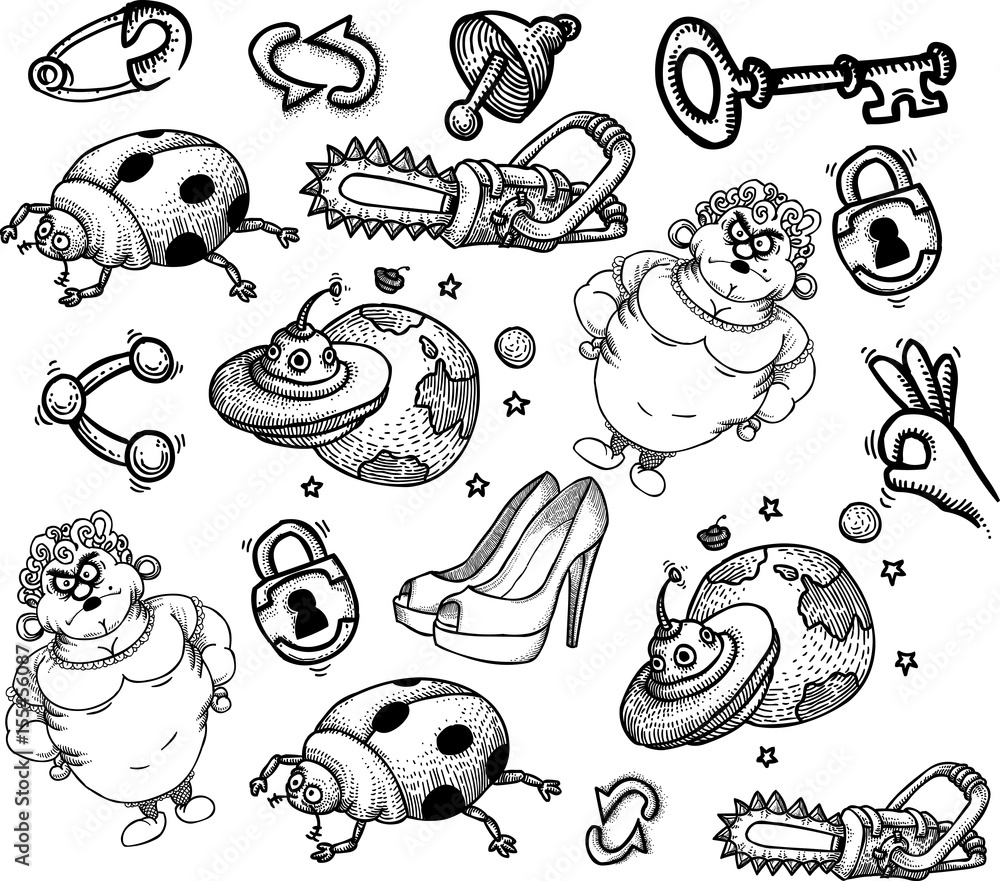 Cartoon characters seamless pattern. Pattern is included in file palette.