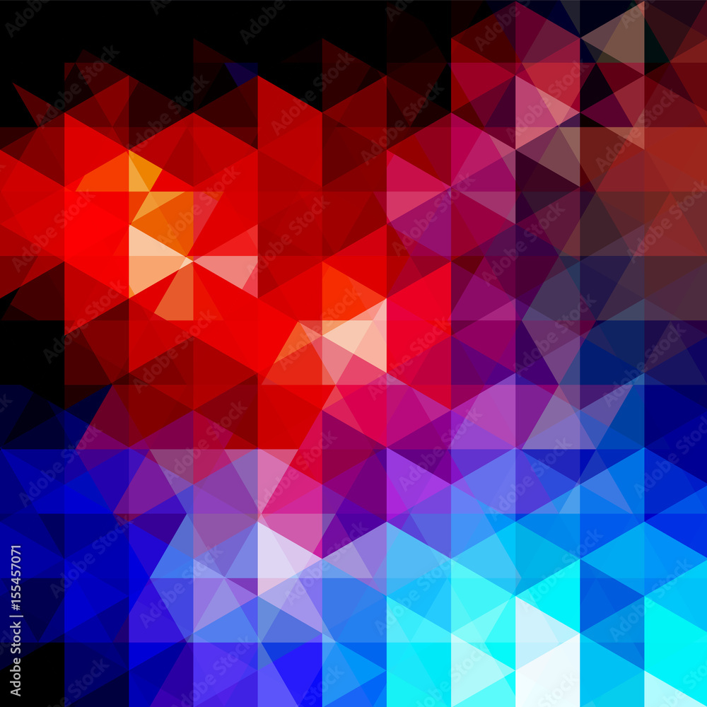 Obraz premium Geometric pattern, triangles vector background in blue, red  tones. Illustration pattern