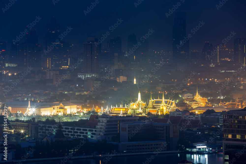 Fototapeta premium Aerial view of Royal palace or Wat Phra Kaew (Thai word). This is famous landmark in Bangkok.