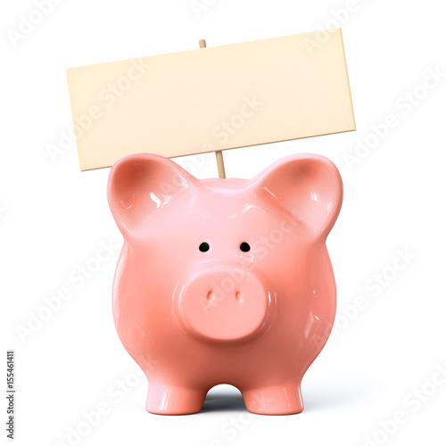 Piggy bank with blank signboard photo