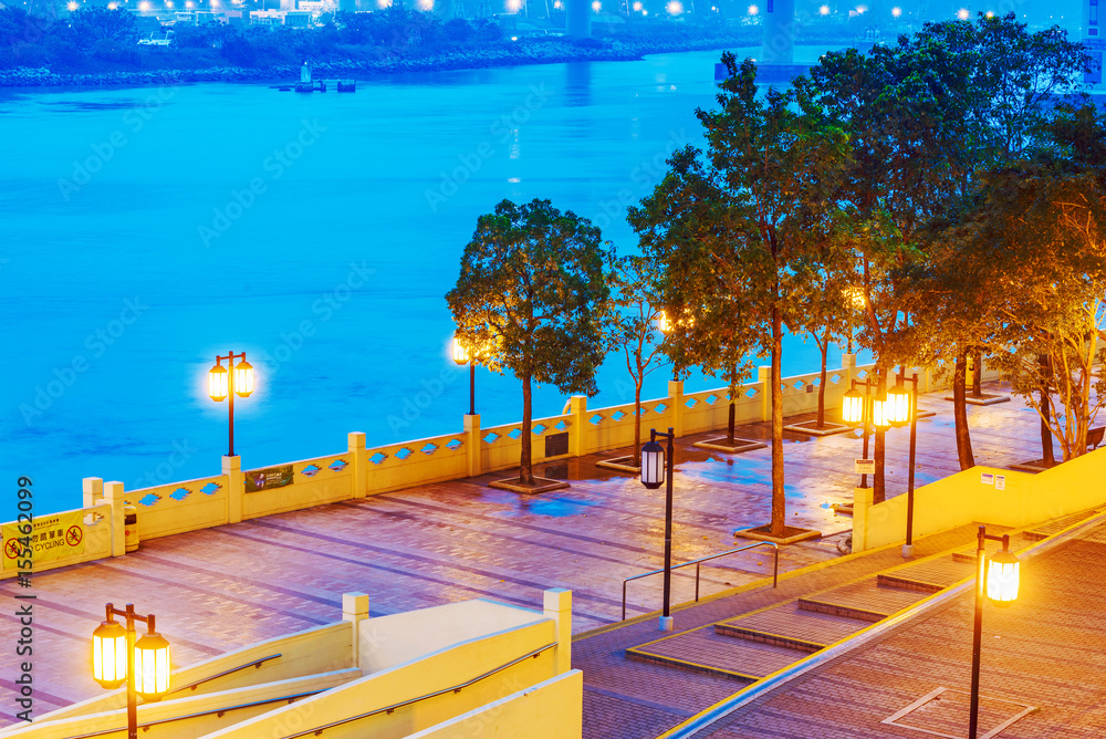 Waterfront promenade at night