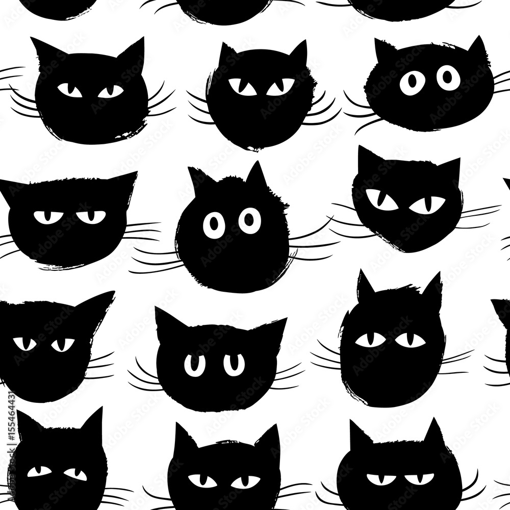 cat_black/Seamless pattern with hand drawn black cats.