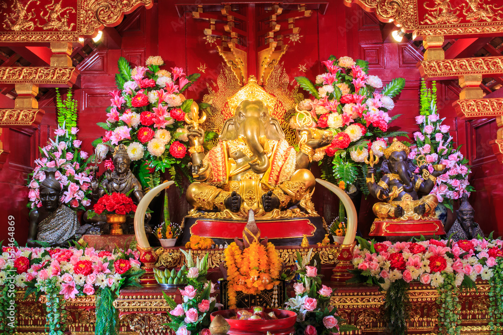 Brass Ganesha Statue,Pa Daet Temple in  Chiangmai Thailand