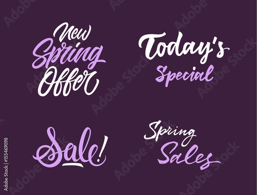 Four Purple and White Sale Letterings Set