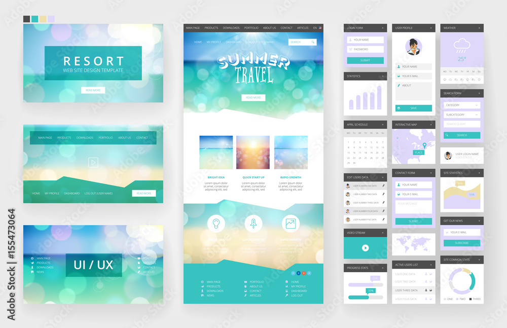 Website design template and interface elements