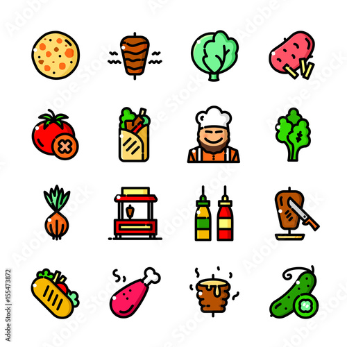 Shawarma icons set, vector illustration