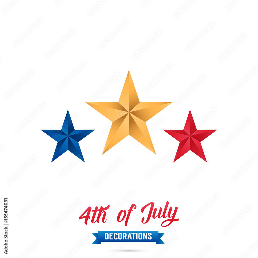 Obraz premium 4th of July-USA Independence Day. Decoration set of red, blue, gold stars. Fourth of July vector illustration.