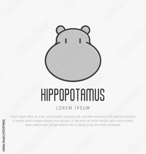 Logo with head of hippo in thin line style. Vector illustration.