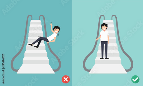 Do and Don't escalator safety,vector illustration.