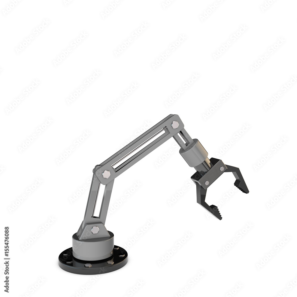 Robotic arm. Isolated on white background. 3D rendering illustration. Robotic arm. Isolated on white background. 3D rendering illustration.