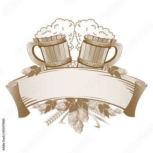 Wooden beer mugs still life
