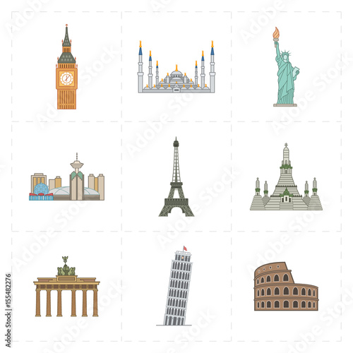 nine flat landmark icons 
