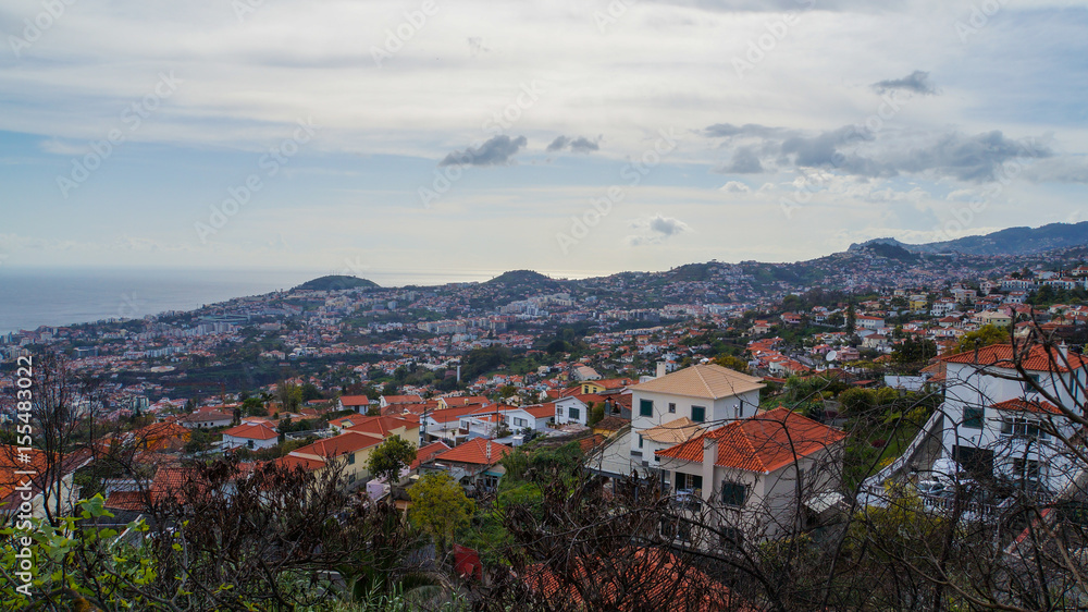 Madeira - City of Funchal from Monte with houses and ocean in background