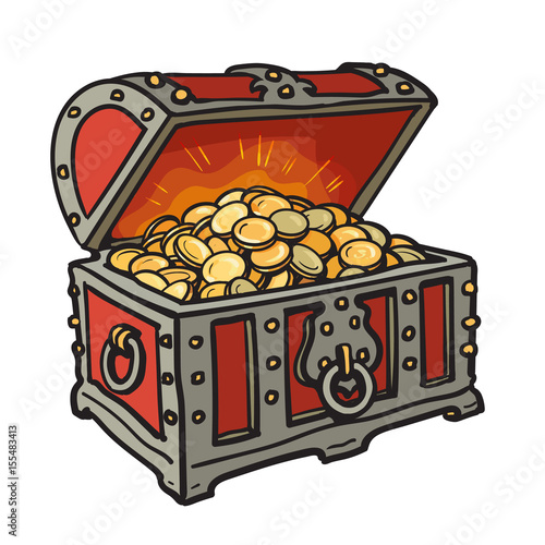 chest with gold coins cartoon style