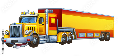 cartoon happy cargo truck with trailer - illustration for children