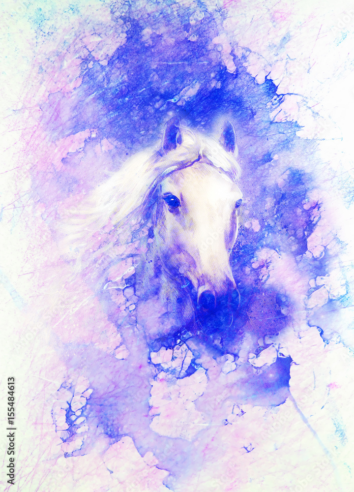 Horse painting and abstract backgeound. Marble effect.