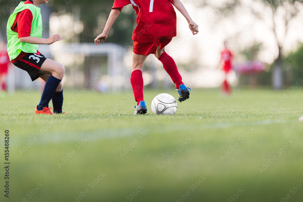 Kids soccer football - children players match on soccer field Kids soccer football - children players match on soccer field