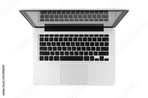 Top view of laptop computer isolated on white background.