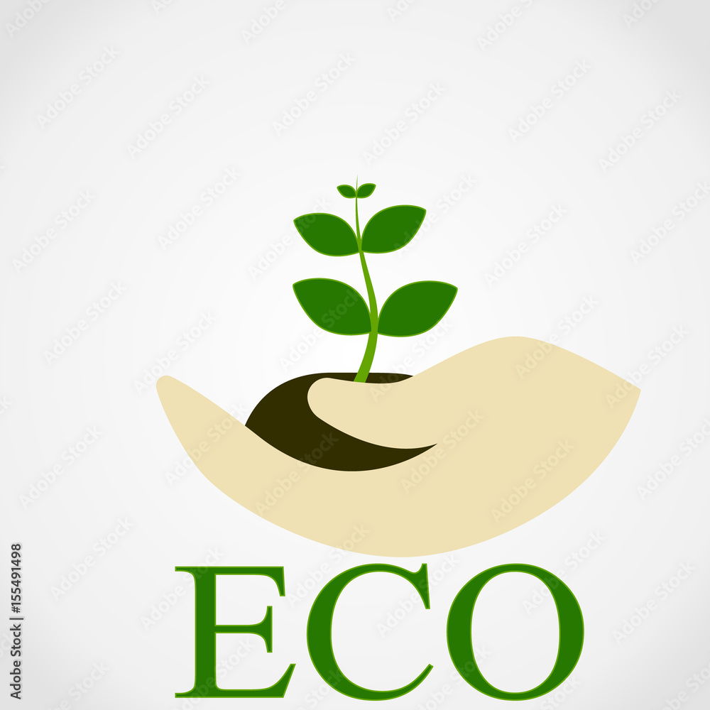 Illustration of human hand holding green small tree Illustration of human hand holding green small tree